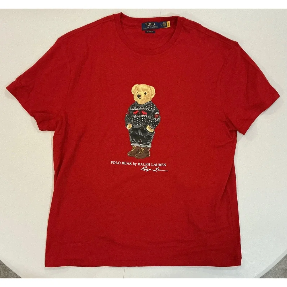 Polo Ralph Lauren Red Polo Bear Classic Fit Winter Holiday Preppy T Shirt Mens L